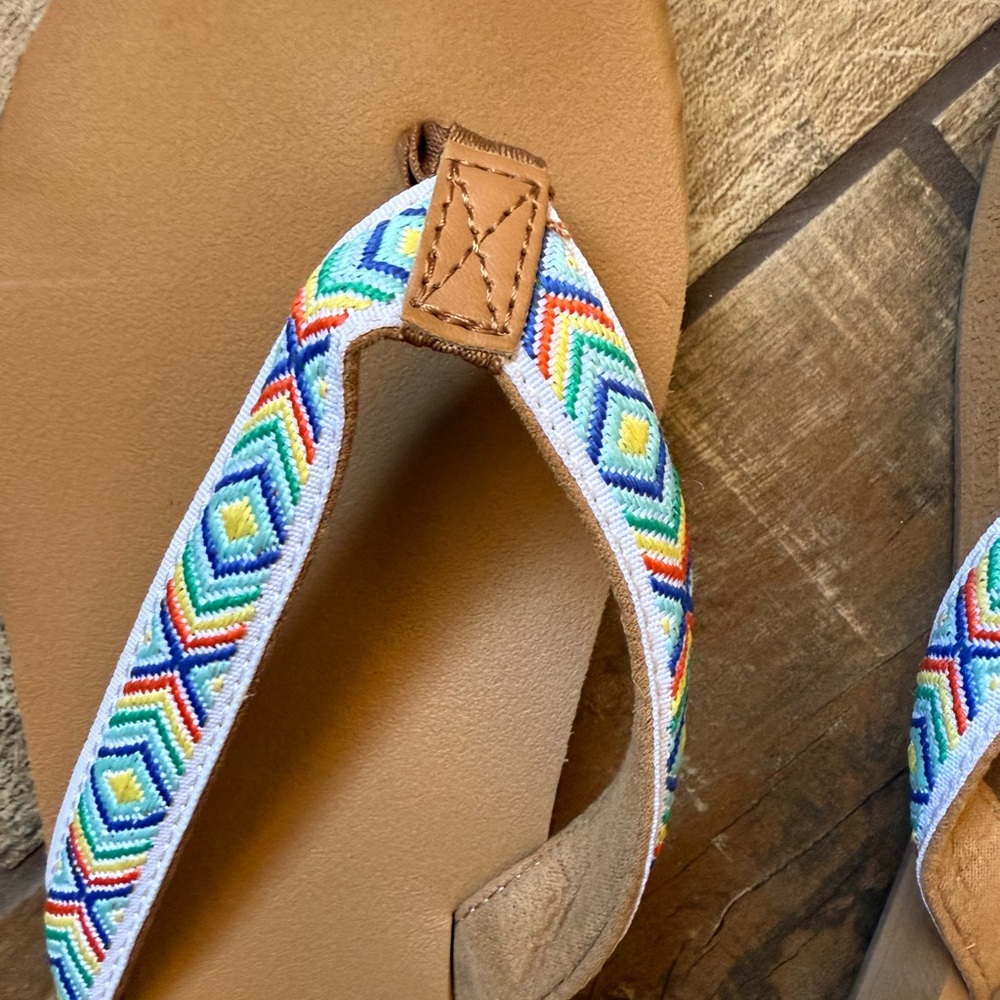 Shade & Shore Tan Sandals with Colorful Geometric Straps - Picture 3 of 4
